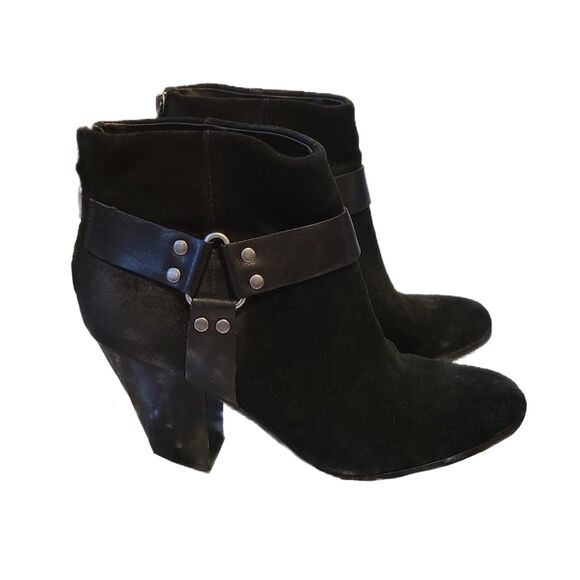 Ash - Black Suede Leather Quartz Harness Moto Ankle Booties, Size 8, MSRP $265 - Picture 4 of 10